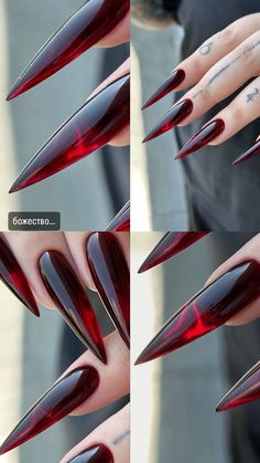 Nails Inspo Red And Black, Long Stiletto Nails Halloween, Long Goth Nails, Ufo Nails, Red Nails Stiletto, Stiletto Nails Red, Stiletto Nails Design