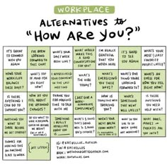 a game board with words on it that says, work place alternatives how are you?