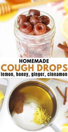 homemade cough drops recipe with lemon, honey, ginger and cinnamon