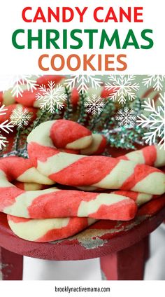 candy cane christmas cookies on a red table