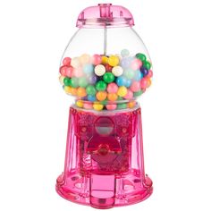 a pink gummy machine filled with lots of candy