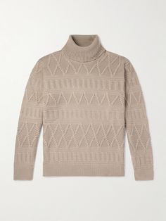 ZEGNA's sweater would look just as at home in a ski chalet as in the office. Meant to fit relaxed, it's been made in Italy from soft, naturally insulating wool and jacquard-knitted in a textured geometric motif. Rollneck Sweater, Jewelry Gift Guide, Geometric Motif, Ski Chalet, Sweater For Men, Roll Neck Sweater, How To Wear Scarves, Jacquard Knit, Loungewear Shorts