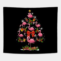 a christmas tree with flamingos and presents