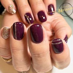 Fall Nails Maroon And Gold, Cranberry Gel Nails, Fall Christmas Nails, November Nail Ideas Short, October Nails Fall Short, Girly Hobbies, Color Uva, Fall Nail Color