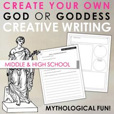 a poster with the words, create your own god or goddess creative writing middle and high school