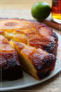 a pineapple upside down cake on a white plate