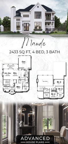 the floor plan for this house is shown in two different views, and has three separate rooms