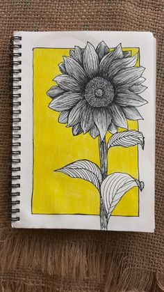 a drawing of a sunflower on a yellow background