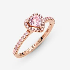 Elevated Heart Ring, Pandora Rings Heart, Pink Heart Rings, Pandora Bracelet Charms Ideas, Cute Promise Rings, Pandora Pink, Pandora Heart, Charms Pandora, Pandora Hearts