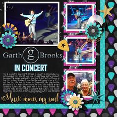 a collage of photos with the words garl & brooks in concert on it