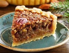 a slice of pecan pie on a plate