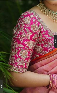 Pink Blouse Design, Blouse Maggam Work, Patch Work Blouse Designs, Simple Saree Designs