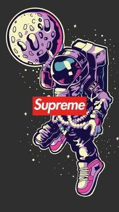 an astronaut floating in space with the words supreme on it