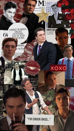 the collage has many different pictures and words on it, including one man in a suit