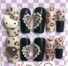 Paznokcie Hello Kitty, Hello Kitty Y2k, Punk Nails, Nagel Tips, Hello Kitty Nails, Harajuku Style