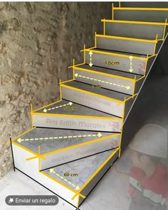 the stairs are marked with yellow lines to indicate where they should be placed in this area