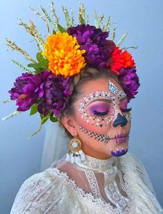 Sugarskulls Makeup, Sugar Skull Makeup Pretty, Catrina Headpiece, Sugar Skull Makeup Easy, Sugar Skull Makeup Tutorial, Halloween Fantasia