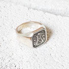 * This Two Initial Monogram Signet ring is stylish and pretty ideal for everyday use. Engraving details of 925k handmade silver ring are very detailed and eye-catching. The ring is coated with rodium to emphasize the details of handmade engraving. An unforgettable gift for mother's day * - Material: High Quality Solid 925 Sterling Silver - Surface width 16,5mm x 15,5mm = 0.65 Inch x 0.61 Inch - Engraved Signet Ring will be completely handmade. - I hope this elegant but stylish ring is also a gre Everyday Silver Signet Ring With Engraving Option, Everyday Symbolic Rings Stamped 925, Engraved Sterling Silver Signet Ring For Everyday, Everyday Engraved Silver Signet Ring, Everyday Silver Engraved Signet Ring, Symbolic White Gold Sterling Silver Initial Ring, Heirloom Sterling Silver Signet Ring Gift, Silver Engraved Initial Ring For Everyday, Engraved Silver Initial Ring For Everyday Wear