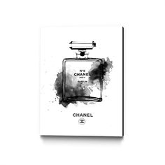 a black and white drawing of a chanel bottle