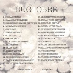 a poster with the words bugtober written in black and white ink on it