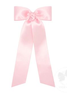 We're loving this hot new trend! Check out this adorable medium French satin hair bowtie with a knot wrap and 9 inch streamer tails. This bow is sure to stay in her hair all day with our patented WeeStay™ no-slip hair clip. Approximate Size: 5” x 3” (1.5” Ribbon) Strapless Ruffle Dress, Bow Png, Pink Bows, New Trend, Satin Bow, Pink Satin, Newest Trends, Pink Ribbon, Pink Bow