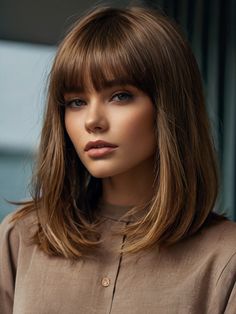 Clavi Cut Hair, Long Bob Pony, Long Bob 2024, Long Bob Mit Pony, Long Bob Hairstyles With Bangs, Brunette Fringe, Lob Haircut With Bangs, Bang Styles, Corte Long Bob