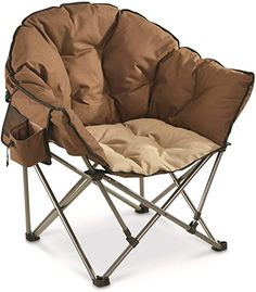 a folding chair with a brown seat cover on it