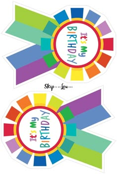 two rainbow birthday cupcake toppers with the words happy birthday on them and an image of