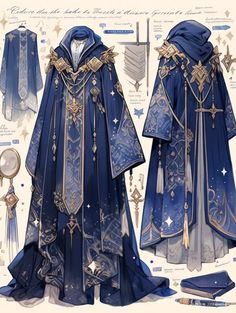 a paper model of a blue cloak with gold accents