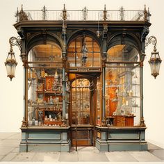 an ornate display case with many items inside