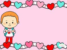 a boy with hearts around him on a pink background