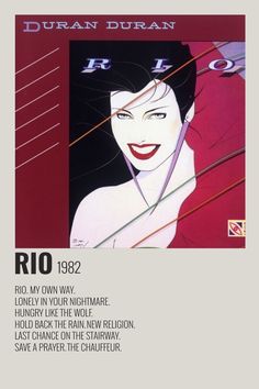 an advertisement for the film rio, featuring a woman with black hair and red lipstick