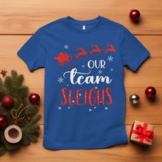 Our Team Sleigh Christmas Santa Reindeer Office Staff T ShirtOur T-Shirts are custom-made to order and handcrafted to the highest quality standards. ----Product Details---- 5.3 oz., 100% preshrunk cotton. Taped shoulder-to-shoulder. Seamless rib at neck. Coverstitched collar and sleeves. Seamless rib at neck. Processing time: 4 - 7 business days. Shipping time: 3 - 5 business days. Made in the United States. ----Care Instruction---- Machine wash cold. Tumble dry medium. Do not bleach. ----Note---- Please refer to the SIZE CHART for accurate sizing, and allow a slight ±1 inch difference due to manual measurement. Colors may slightly vary due to different lighting conditions. The final product's design may slightly shift in position due to the manual cut and sew procedure. Thank you for cons Team T Shirt Designs, Team T Shirt, Sleigh Christmas, T Shirt Prints, Shirt Prints, Office Staff, Santa Reindeer, Office Christmas, Team T Shirts