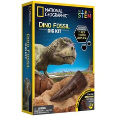 a dinosaur fossil kit is shown in the box