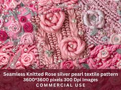 some pink fabric with flowers and pearls on it in the background is an advertise for