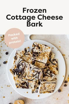 frozen cottage cheese bark on a white plate