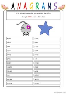 an interactive activity for kids to learn how to read and write anagramms with pictures