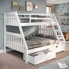 Jordan Bunk Bed With Drawers - QK1081311_CAHO_LF1_RM Bunk Beds Full, Twins Bedroom, Wall Unit Decor, Twin Over Full Bunk Bed, Bunk Beds With Drawers, Full Bunk Bed, Under Bed Drawers, Bed With Trundle, Bunk Bed With Trundle