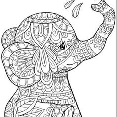 an elephant with intricate patterns on it's body and its trunk in the air