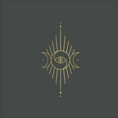 the sun, moon and eye symbol in gold on a black background with dots around it