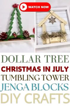 dollar tree christmas in july tubling tower with text overlay that reads dollar tree christmas in july tubling tower, tenga blocks diy crafts