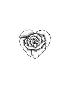 a black and white drawing of a rose in the shape of a heart on a white background