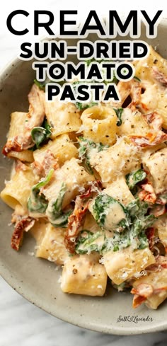 a bowl of rigatoni with text overlay that reads creamy sun-dried tomato pasta Sundried Tomato Recipes, Dried Tomato Pasta, Dairy Free Pasta Recipes, Sun Dried Tomato Pasta, Sundried Tomato Pasta, Tomato Pasta Recipe, Pasta Side Dishes, Basil Pasta, Pasta Dinners