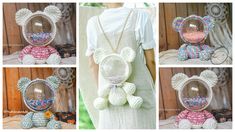 four pictures of teddy bears made out of crochet and beaded yarns