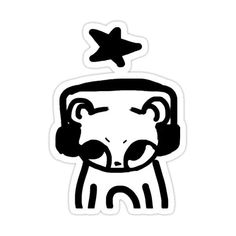 a sticker with an image of a monkey wearing headphones and a star above it