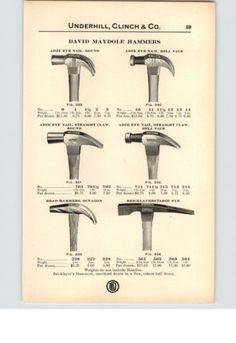 an old manual showing different types of hammers