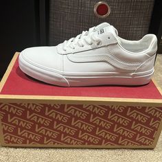 Deluxe Comfort White Leather Vans! Never Worn! Spring Vans Leather Sneakers, Vans Leather Sneakers, Spring Leather Vans Sneakers, Leather Vans Sneakers For Spring, Vans Shoes White, White Leather Vans, Leather Vans, Van Color, Vans White