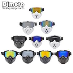 six pairs of ski goggles with different colors