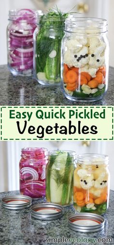 mason jar filled with pickled veggies on top of a counter next to other jars