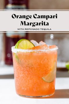 orange campari margarita with reposado tequila and lime garnish on the rim